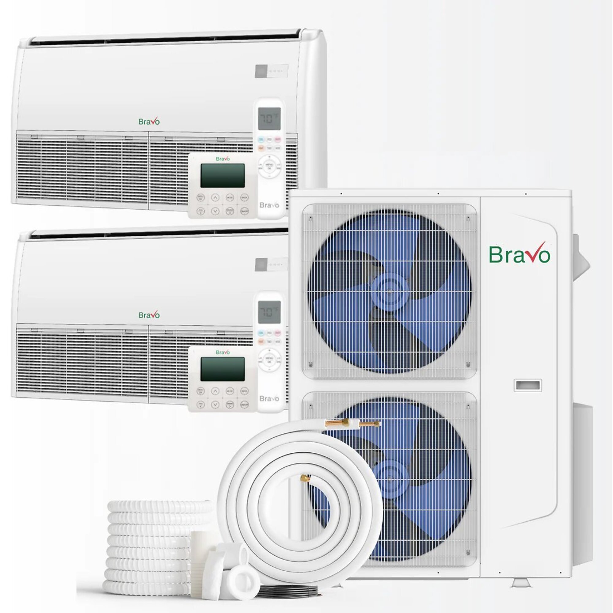 Bravo 2-Zone Mini Split AC & Heat Pump — 42,000 BTU, Wall Mount, 9K + 18K, Model# BRV-M42 + M09 + M18 + AB1 + AB2